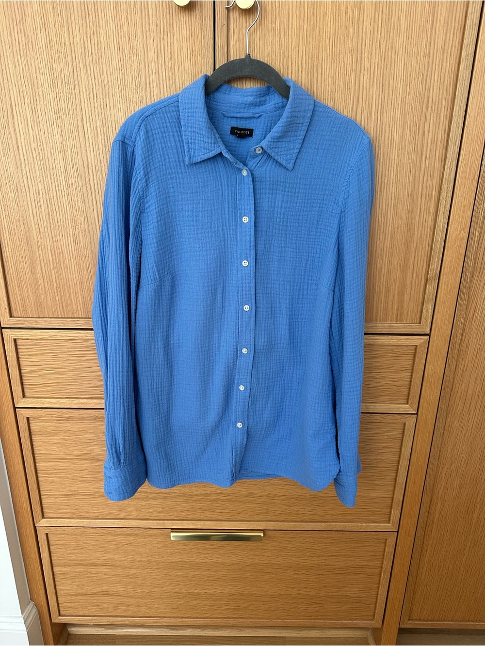 Talbots Cornflower Blue Cotton Gauze Button-Down Shirt, Size M